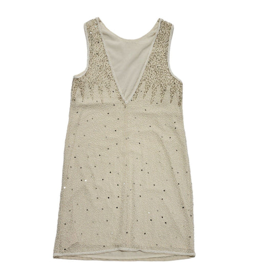 Vintage 80's Cream Sequin Sleeveless knee Length Shift Dress Womens UK 10