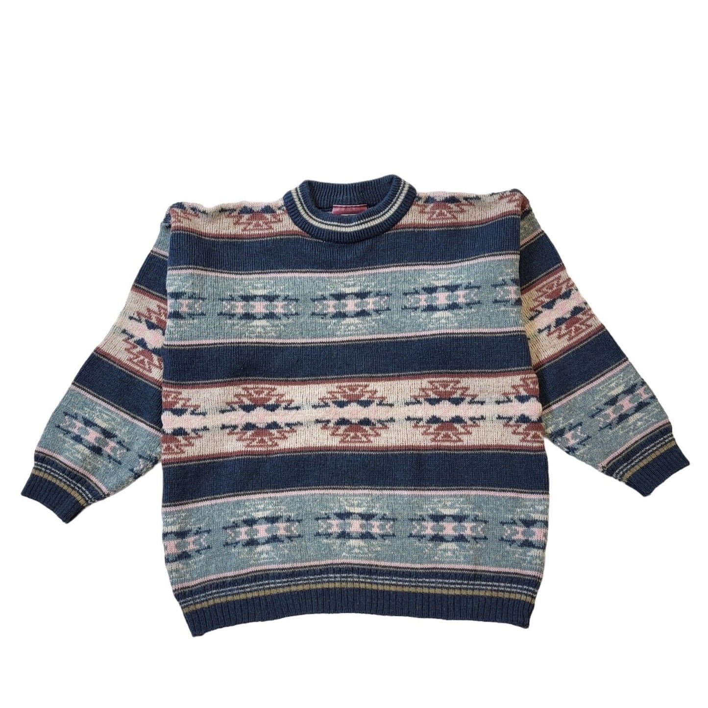 Deuce 90s Vintage Pink & Blue Round Neck Jumper Women's Size L