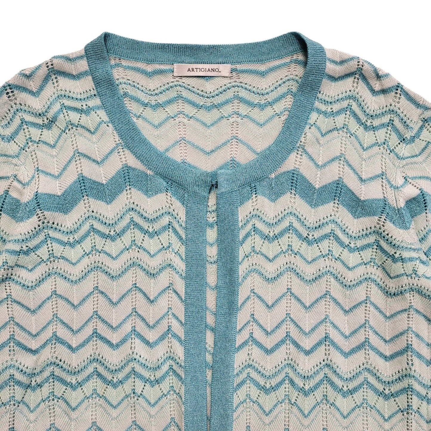 Artigiano Vintage 90's Blue Zig Zag 3/4 Sleeve Cardigan Womens UK M