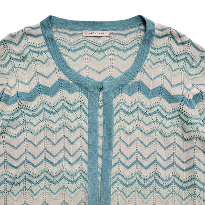 Artigiano Vintage 90's Blue Zig Zag 3/4 Sleeve Cardigan Womens UK M
