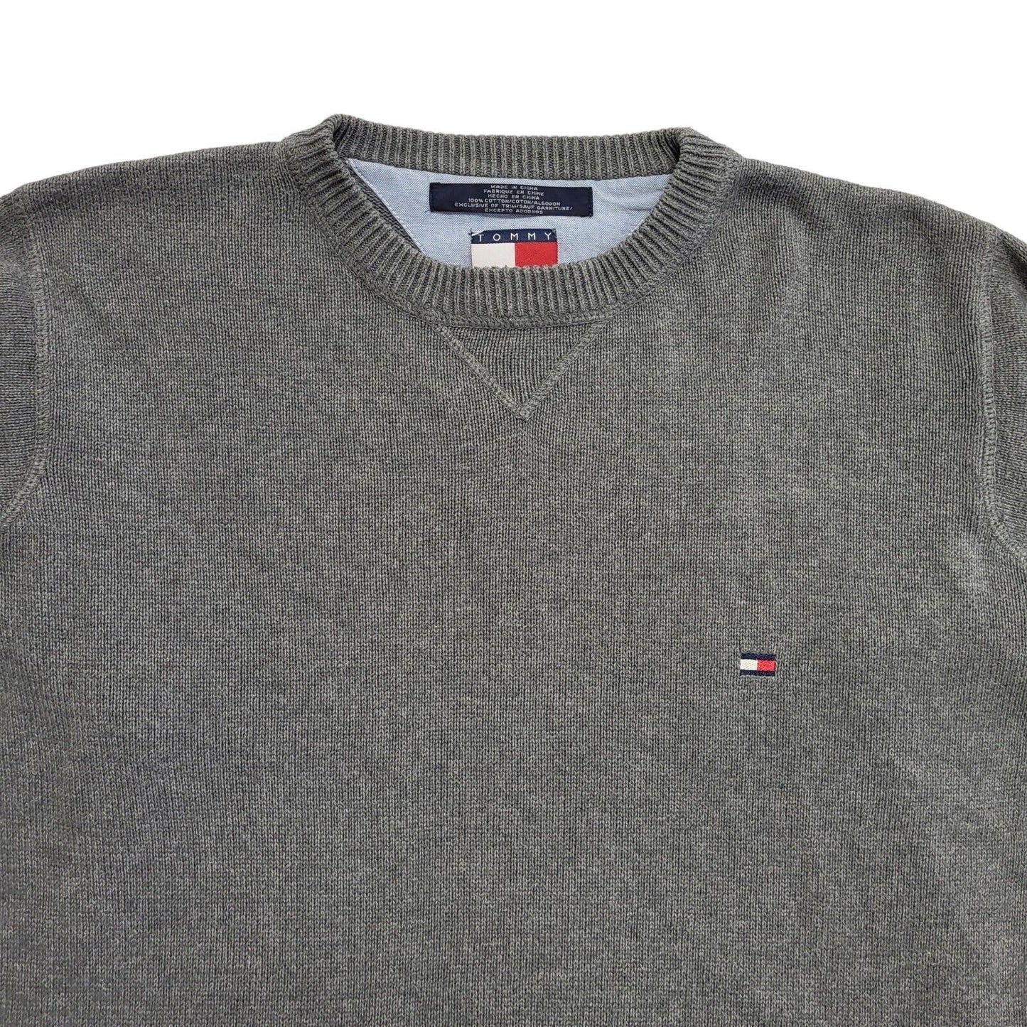 Tommy Hilfiger 90's Jumper Grey V-Neck Long Sleeve Mens UK S