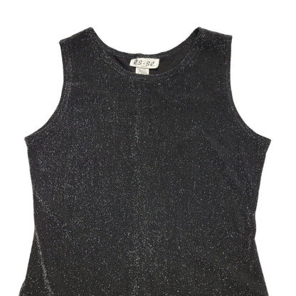 Es.Se Vintage 80's Black & Silver Sleeveless Long Glitter Dress Womens UK L