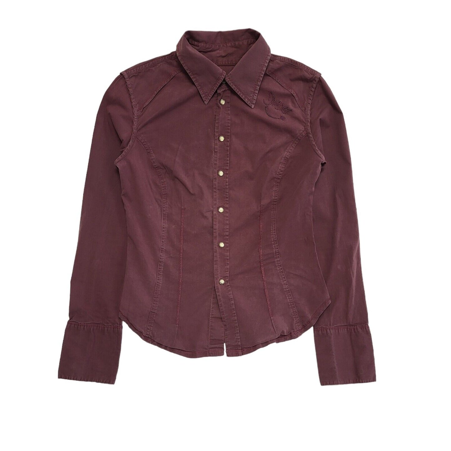 Diesel 90s Vintage Maroon Pearl Snap Long Sleeve Shirt Womens Size M