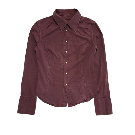 Diesel 90s Vintage Maroon Pearl Snap Long Sleeve Shirt Womens Size M
