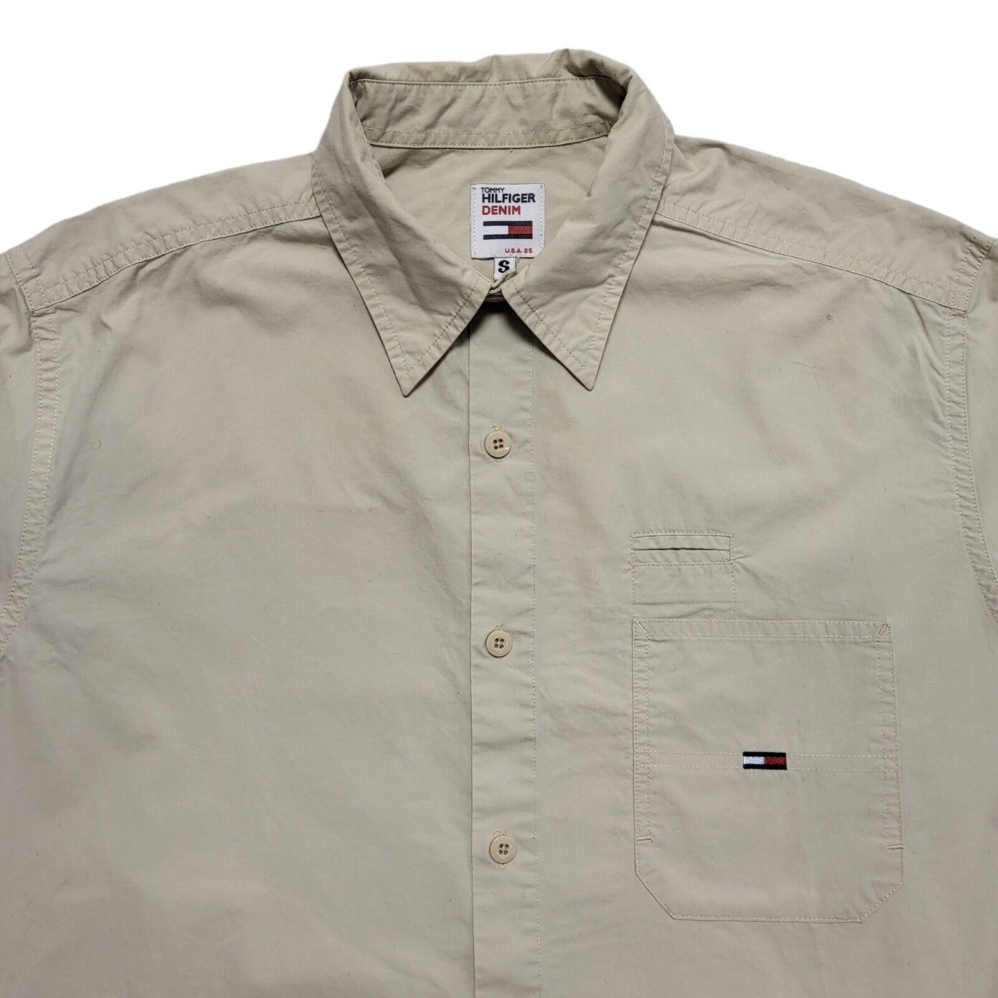 Tommy Hilfiger Vintage 80's Beige Long Sleeve Shirt Men's UK Size S