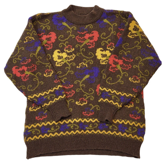 80s Vintage Floral Round Neck Jumper Women's Size 14