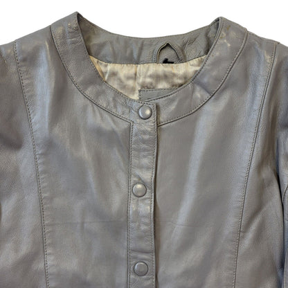 Vintage 90s Grey Leather Jacket With Snap Buttons Women's Size M
