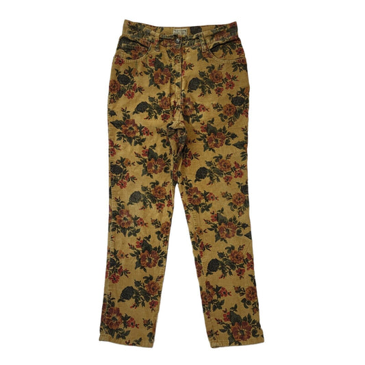Clark 90s Tan & Floral Tapered Highwaist Corduroy Trousers Women's W28 L30
