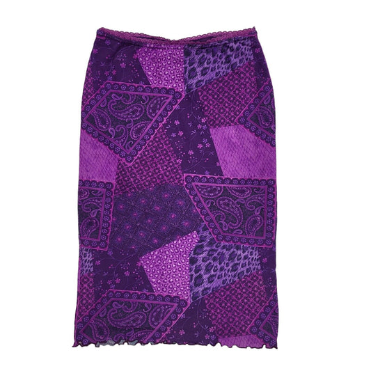 Rise 90's Vintage Purple Patchwork Print Midi Skirt Women's Size M W28-30