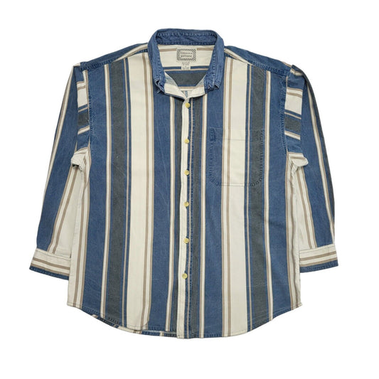 Rhinoceros 90's Blue & White Striped Long Sleeve Shirt Uk Men's UK XL