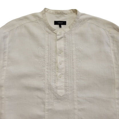 Next Vintage Y2K White Relaxed Fit Round Neck Linen Shirt Men's Size XL