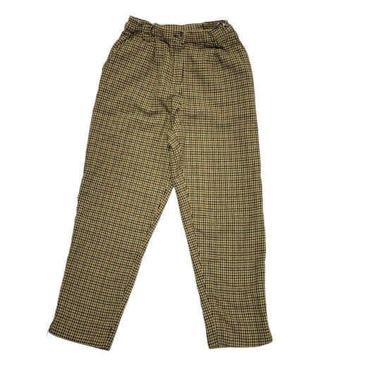 C&A 90s Khaki & Tan Check Casual Trousers Uk Women's 10 W28 L26