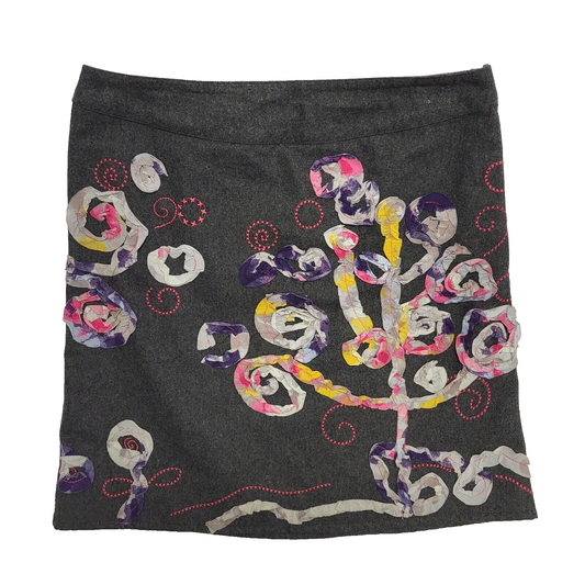 White Stuff VintageY2K Grey Floral A-Line  Skirt Womens UK Size 14 W32/34