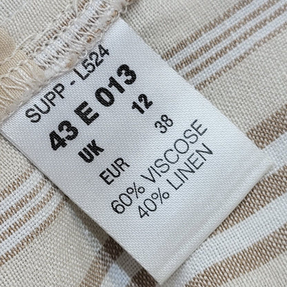 Today Woman 90s Beige Striped Long Sleeve Shirt Uk Women's Size 12