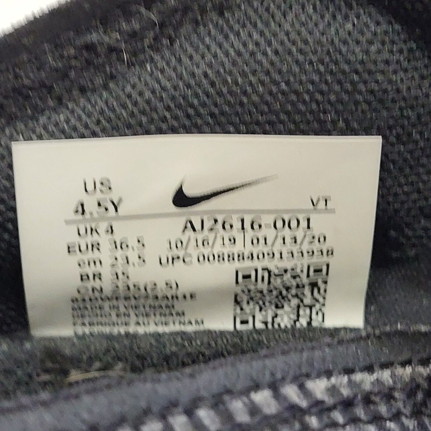 Nike Vapormax 2019 Grey Black Canvas Lace-Up Sports Trainers Girl's Uk Size 4