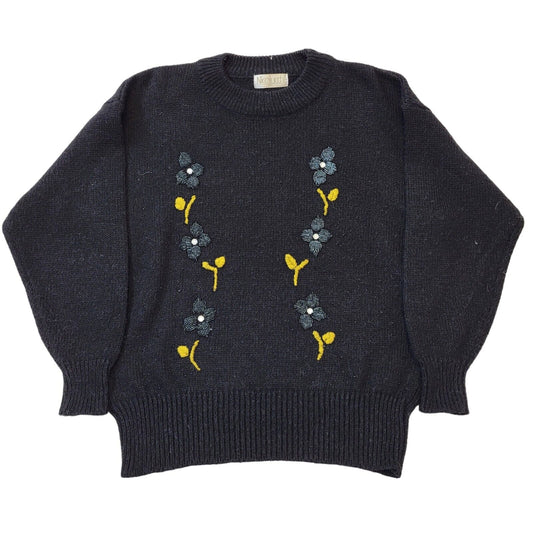 Nicolucchi 90s Vintage Black Floral Embroided Women's Size M/L
