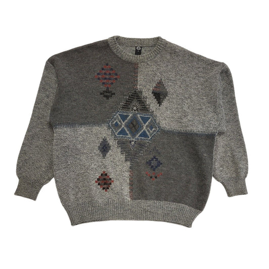 C&A Vintage 80's Grey Geometric Jumper Uk Men's Size XL