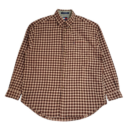 Tommy Hilfiger Y2k  Brown & Orange Check Long Sleeve Shirt Uk Men's Size Large
