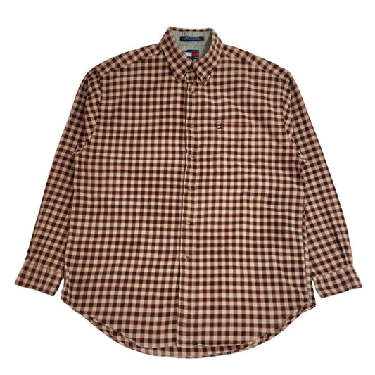Tommy Hilfiger Y2k  Brown & Orange Check Long Sleeve Shirt Uk Men's Size Large