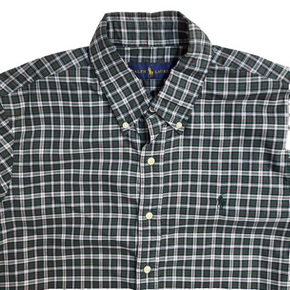 Ralph Lauren Green Checked Vintage 90's Long Sleeve Shirt UK Men's Size M