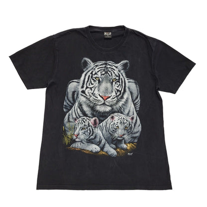 White Tiger Wild Black Vintage 90s  Short Sleeve T-Shirt Uk Men's XL
