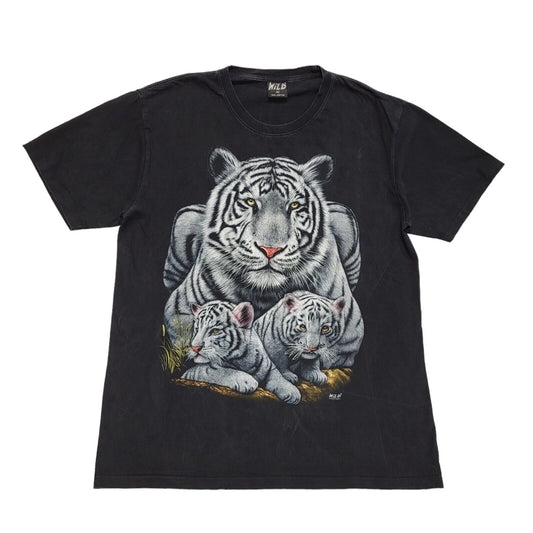 White Tiger Wild Black Vintage 90s  Short Sleeve T-Shirt Uk Men's XL