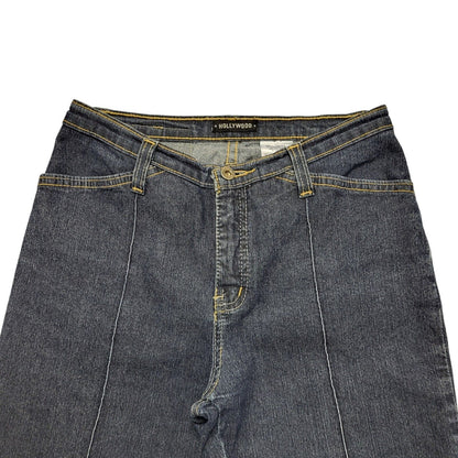 Hollywood Y2k Vintage Dark Blue Bootcut Denim Jeans Uk Women's XS W25 L32