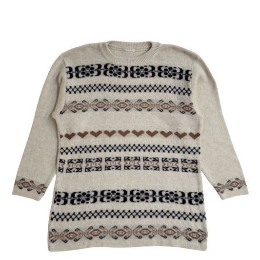Vintage 90's Beige Striped Round Neck Jumper UK Women's Size 14
