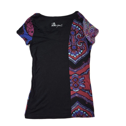 Desigual Y2K Black & Purple Floral Round Neck T-Shirt Women's M