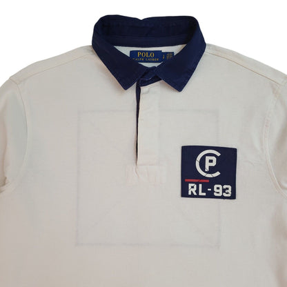 Ralph Lauren 90s Vintage White Long Sleeve Polo Shirt Uk Men's Size Small