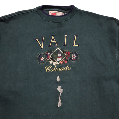 Vail 80s Vintage Green Round Neck Oversized Sweatshirt Uk Women's Size 20/22