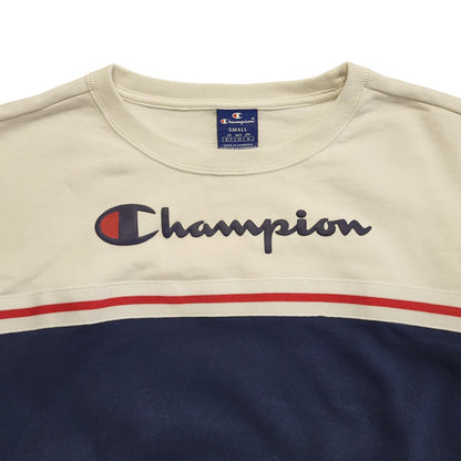 Champion Vintage 90's White & Blue Cropped Sweatshirt Womens UK Size S