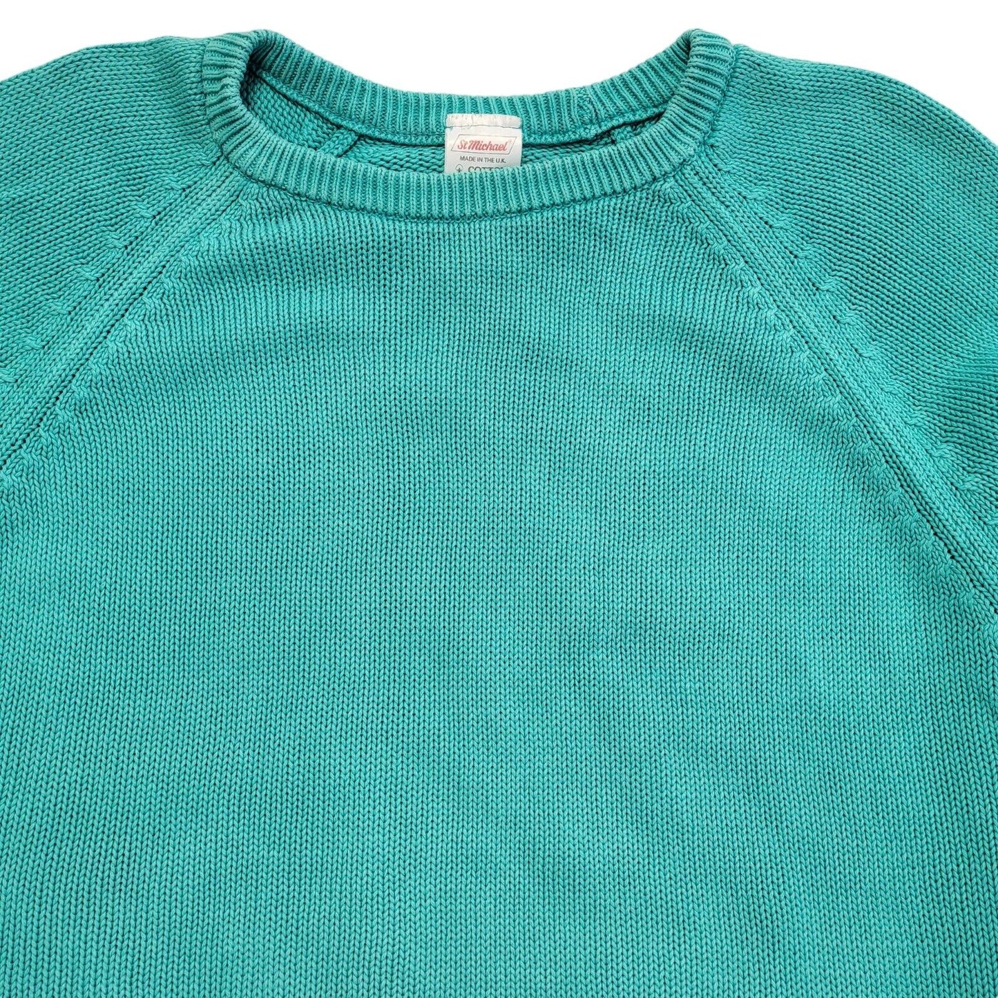 St Michael Vintage 80s Turquoise Crew Neck Cotton Jumper Men's Size M