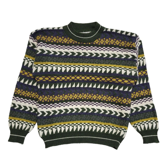 Elliott Bay Green White Vintage 90s Crew Neck Jumper Uk Men's Size M