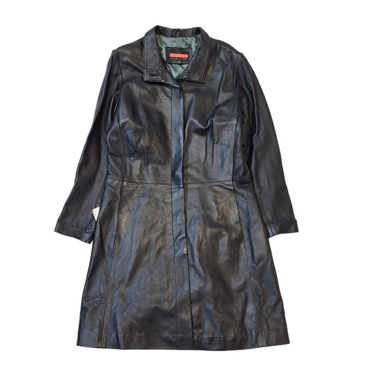 Genuine Leather Vintage 90s Black Button Leather Coat Women's Size 16 BNWT