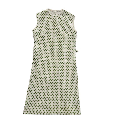Vintage 70s Whit & Green Polka Sleeveless Dress Uk Women's Size 14