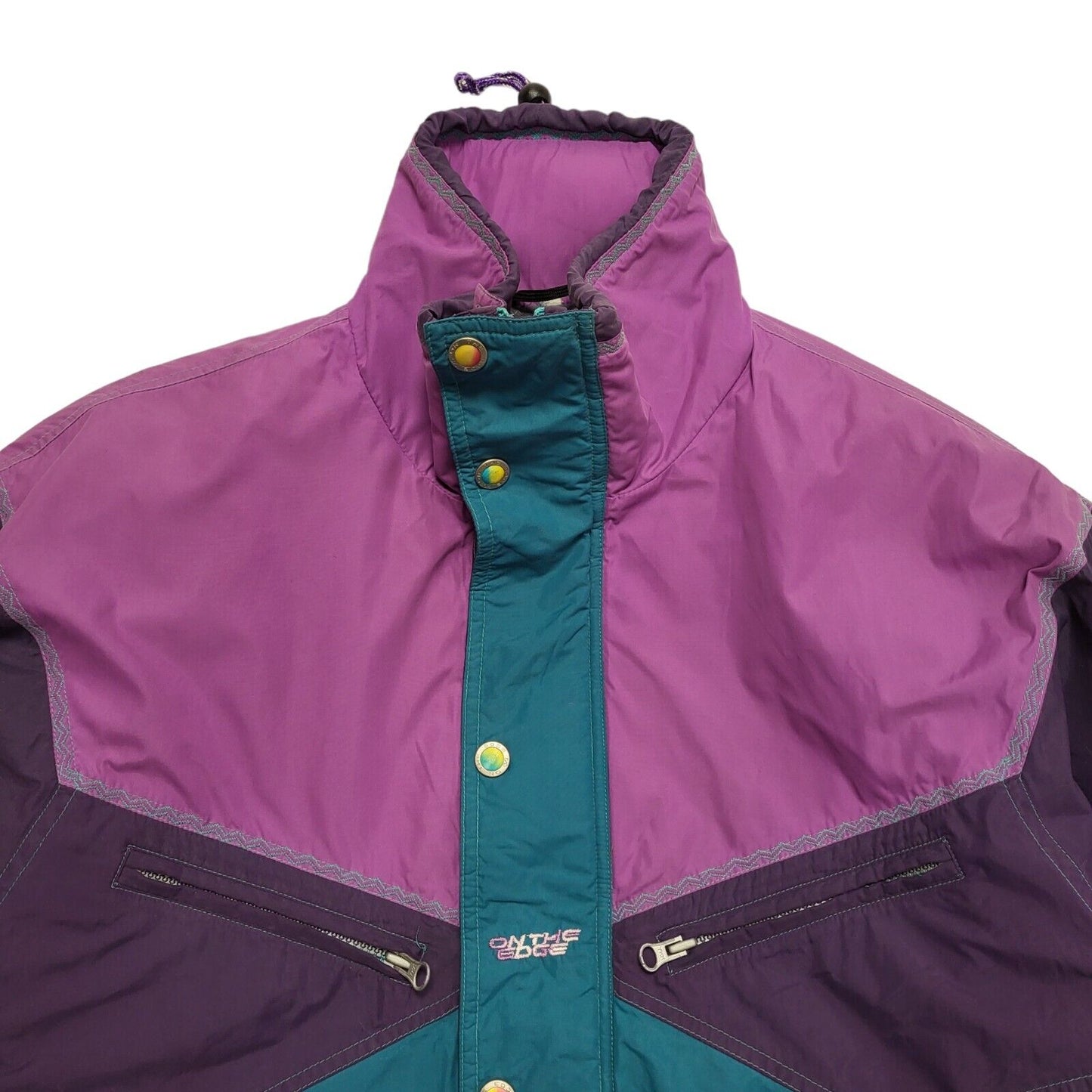 On The Edge 90s Purple & Teal Zip & Snap Jacket Uk Men's Size Medium