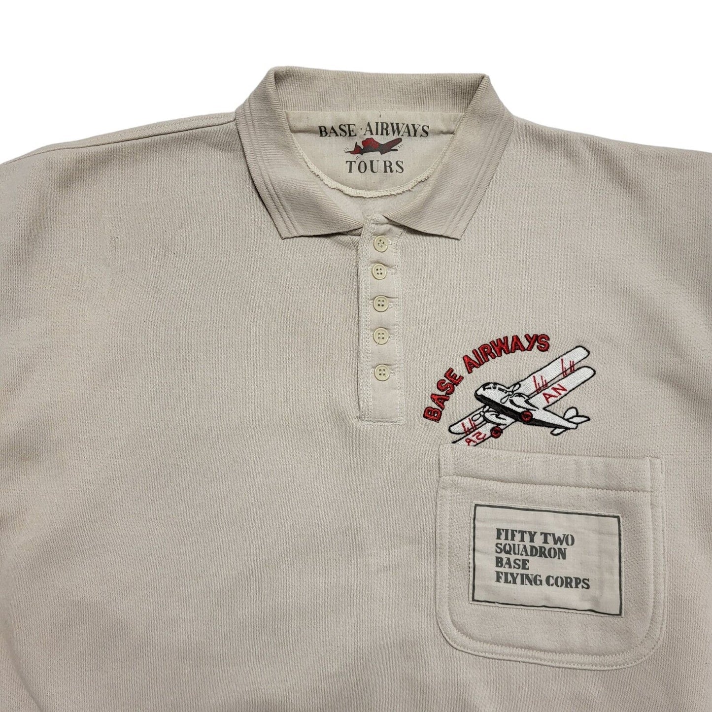 Base Airways 80s Beige Collared Sweatshirt Uk Men's Size Medium