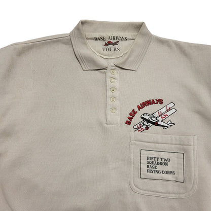 Base Airways 80s Beige Collared Sweatshirt Uk Men's Size Medium