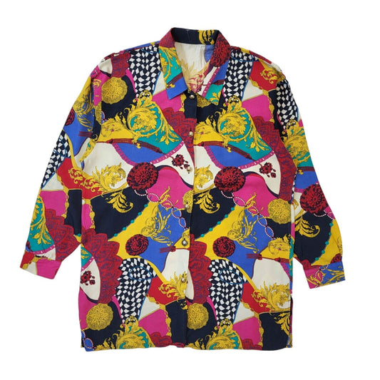 St Michael's 90s Vintage Pink Abstract Long Sleeve Blouse Women's Size 14 Eu 42