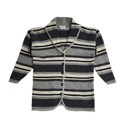Essence 90s Vintage Grey Striped Button Up Cardigan UK Women's Size 16