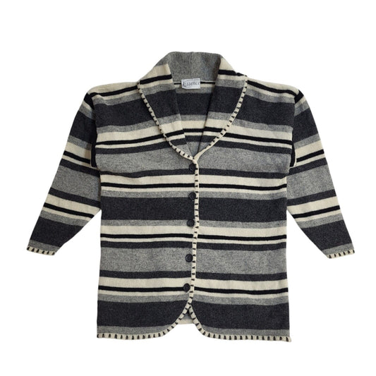 Essence 90s Vintage Grey Striped Button Up Cardigan UK Women's Size 16