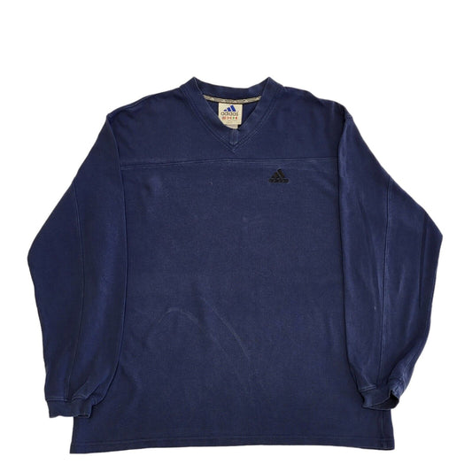 Adidas 90s Vintage Navy Blue V-Neck Sweatshirt Men's Size M
