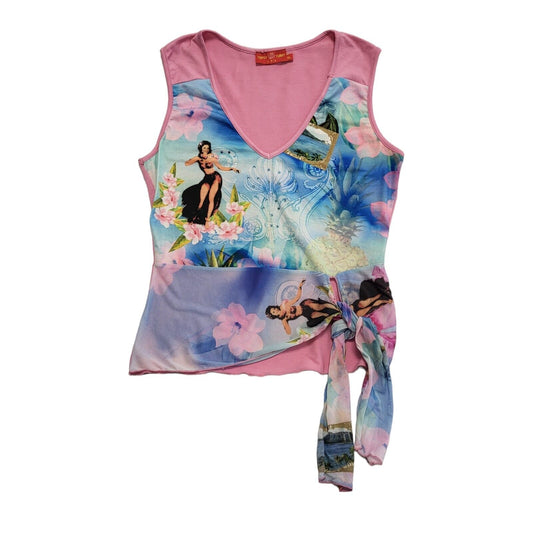 Topsy Turvy Usa Pink Blue Beach Y2K Summer Top Women's Uk Medium