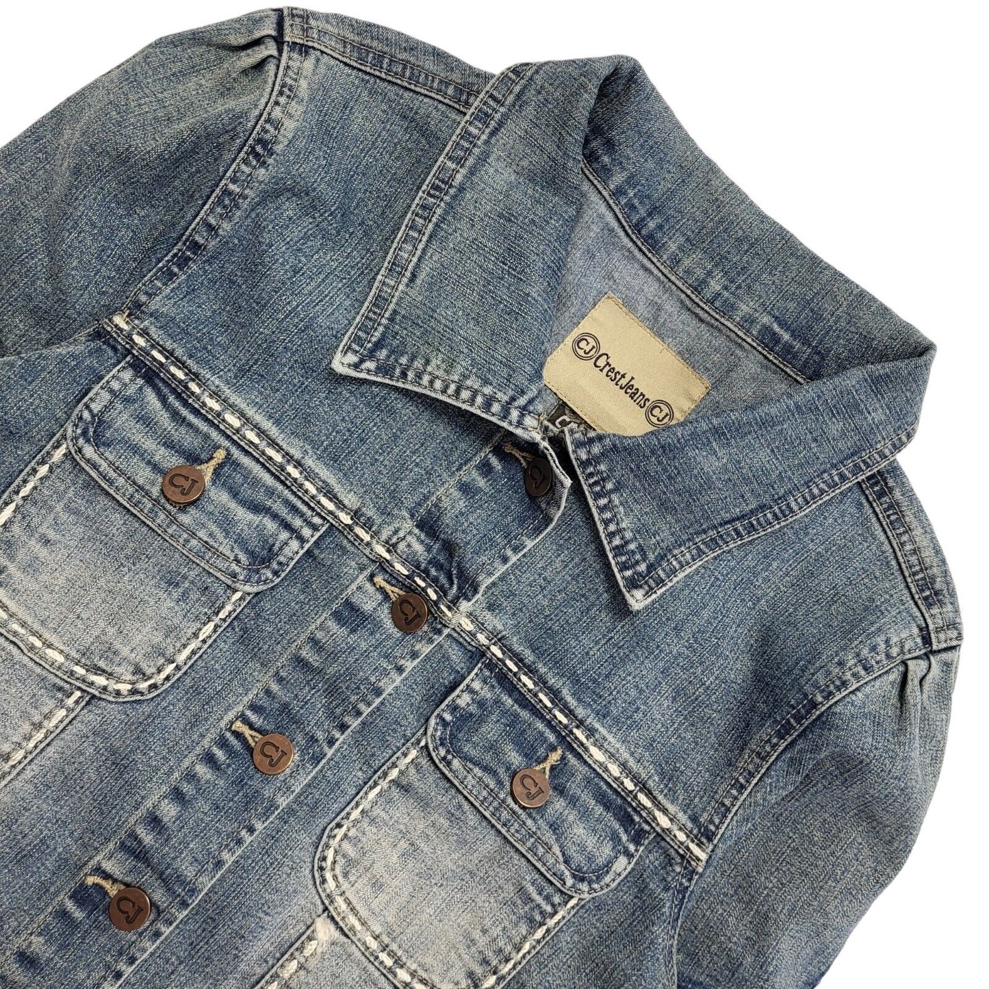 Crest Jeans Dark Blue 90s Vintage Button Denim Jacket Uk Women's Size M