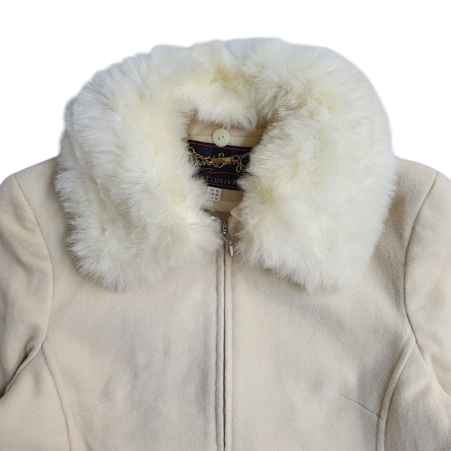 David Barry Vintage 90's Cream Faux Fur Coat UK Women's Size 16