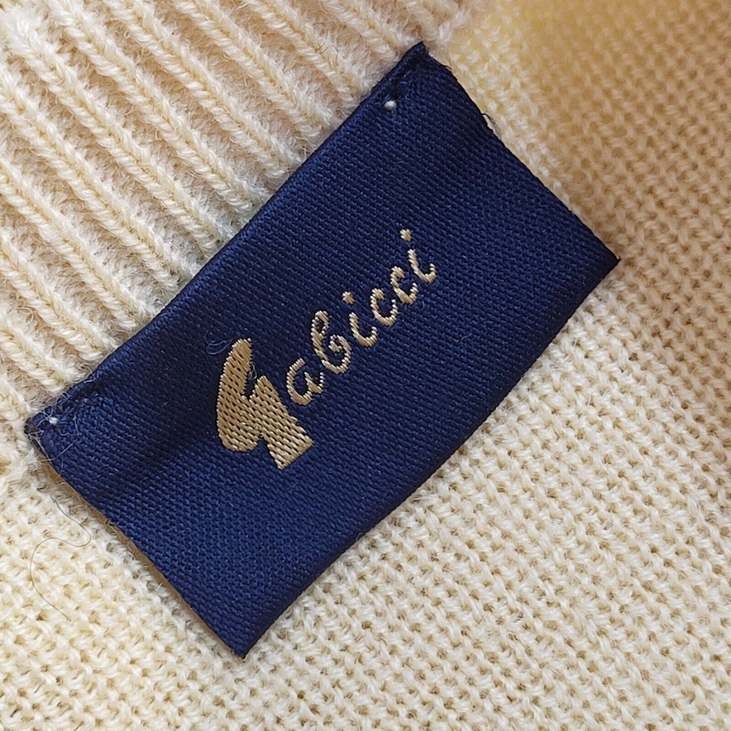 Gabicci Yellow Striped V-Neck Vintage 90's Jumper Men's UK M