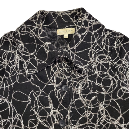 Edina Ronay Black Abstract Vintage 90s Button Rain Coat Women's Size L