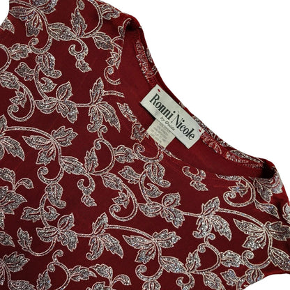 Ronnie Nicole Vintage 90's Red Sleeveless Leaf Print Glitter Top Womens UK M