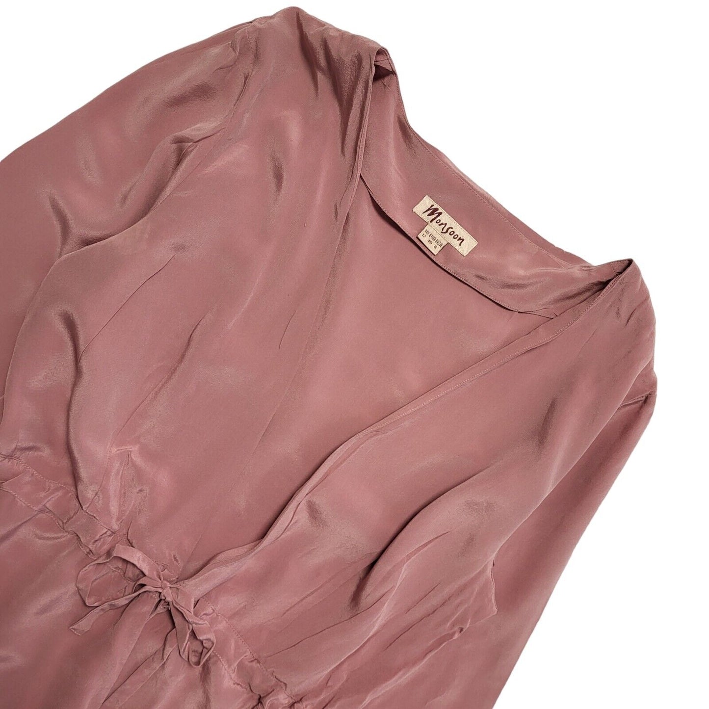 Monsoon Y2K Pink Long Sleeve Tie Front Silk Cardigan Womens UK 12